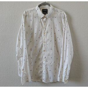 Bonobos Mens XL Skiers Print White Button Down Long Sleeve Slim Fit Shirt